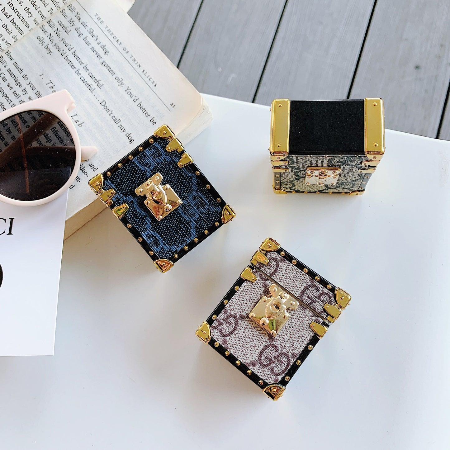 Casa di AirPods in pelle GG Box Box Brown-HZ240513