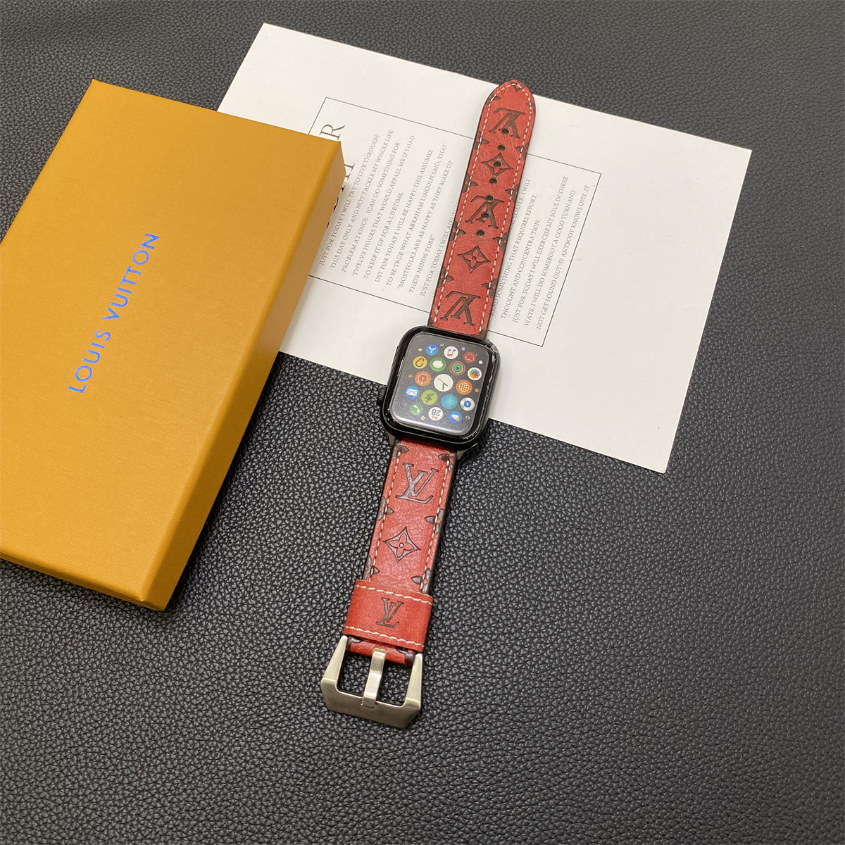 Lærmonogram Apple Watch Band Leather Red-Yh24422