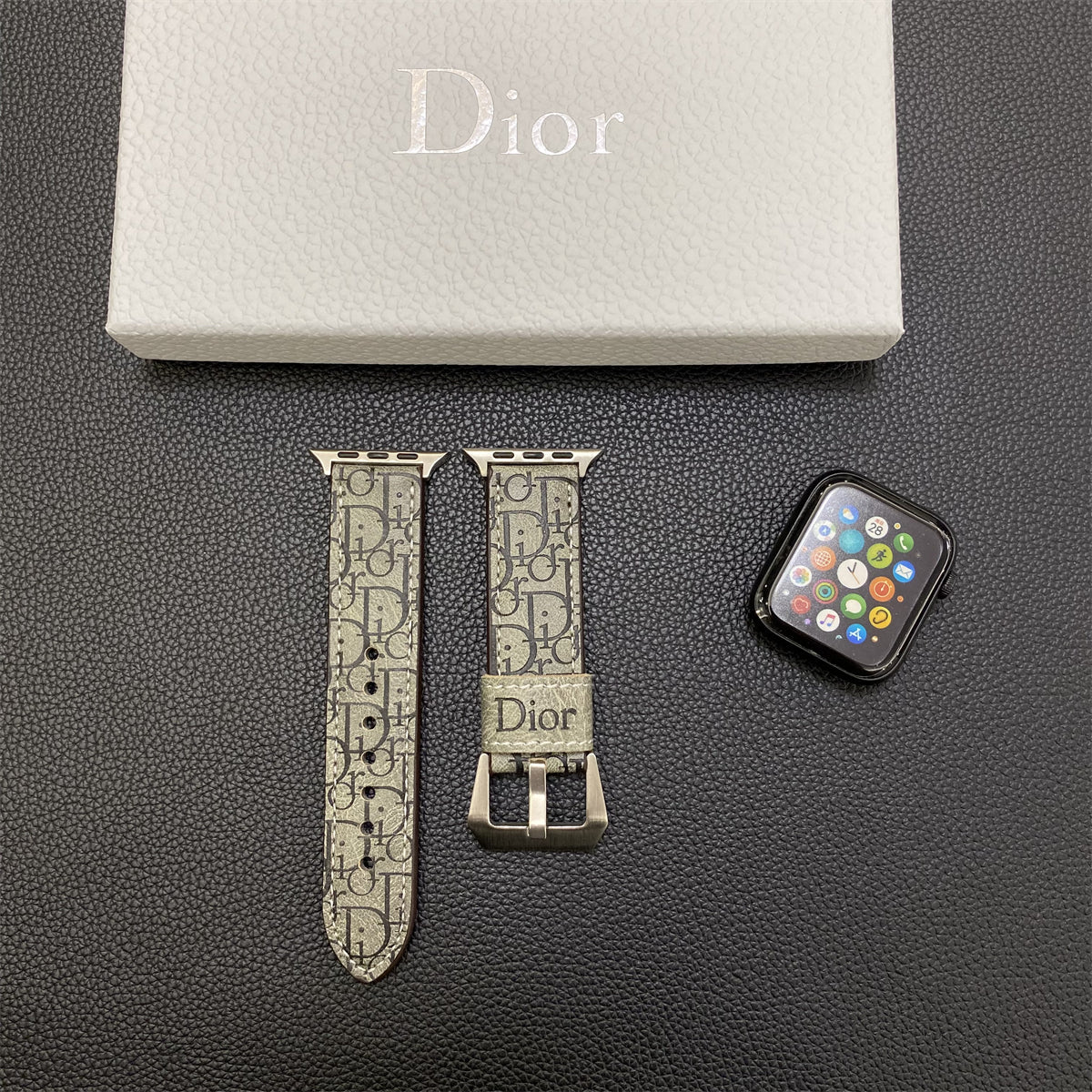 Leather CD Apple Watch Band Gray-YHK240509