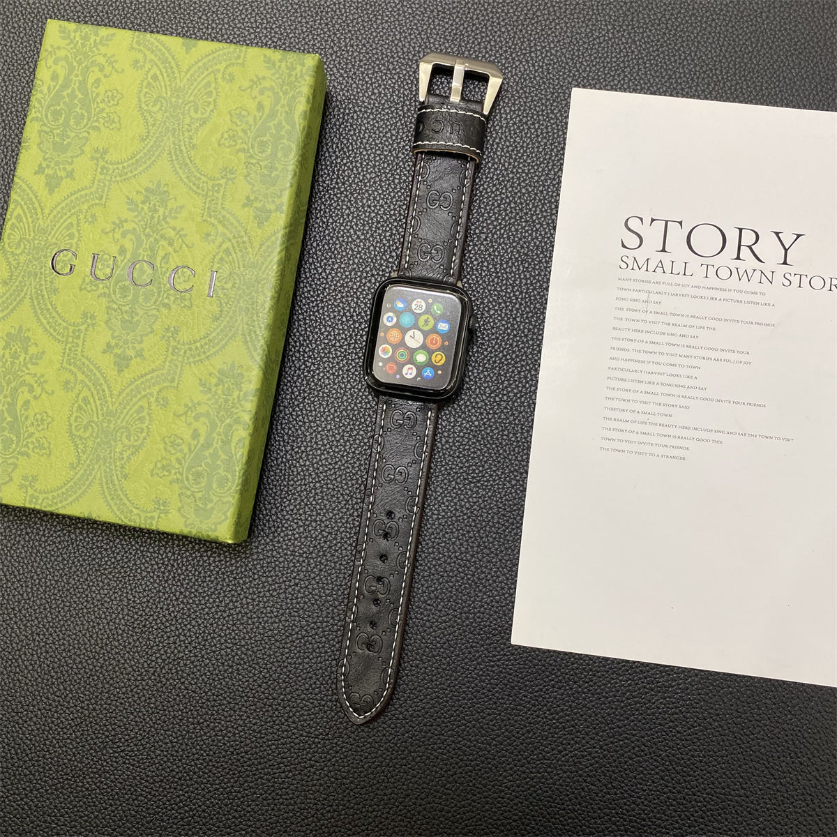 GG Apple Watch Band עור שחור-SW24422